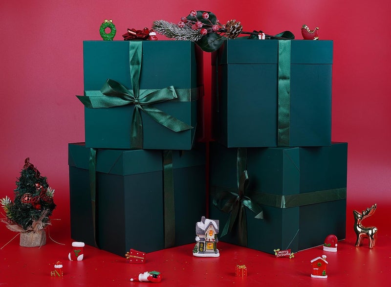 Elephantpackage 8.7" Medium Birthday Gift Boxes with Lid and Ribbon, Square Gift Boxes - 4 Pcs (Green), Gift Wrapping Holiday Presents Christmas Party Favor Boxes. - Image 5
